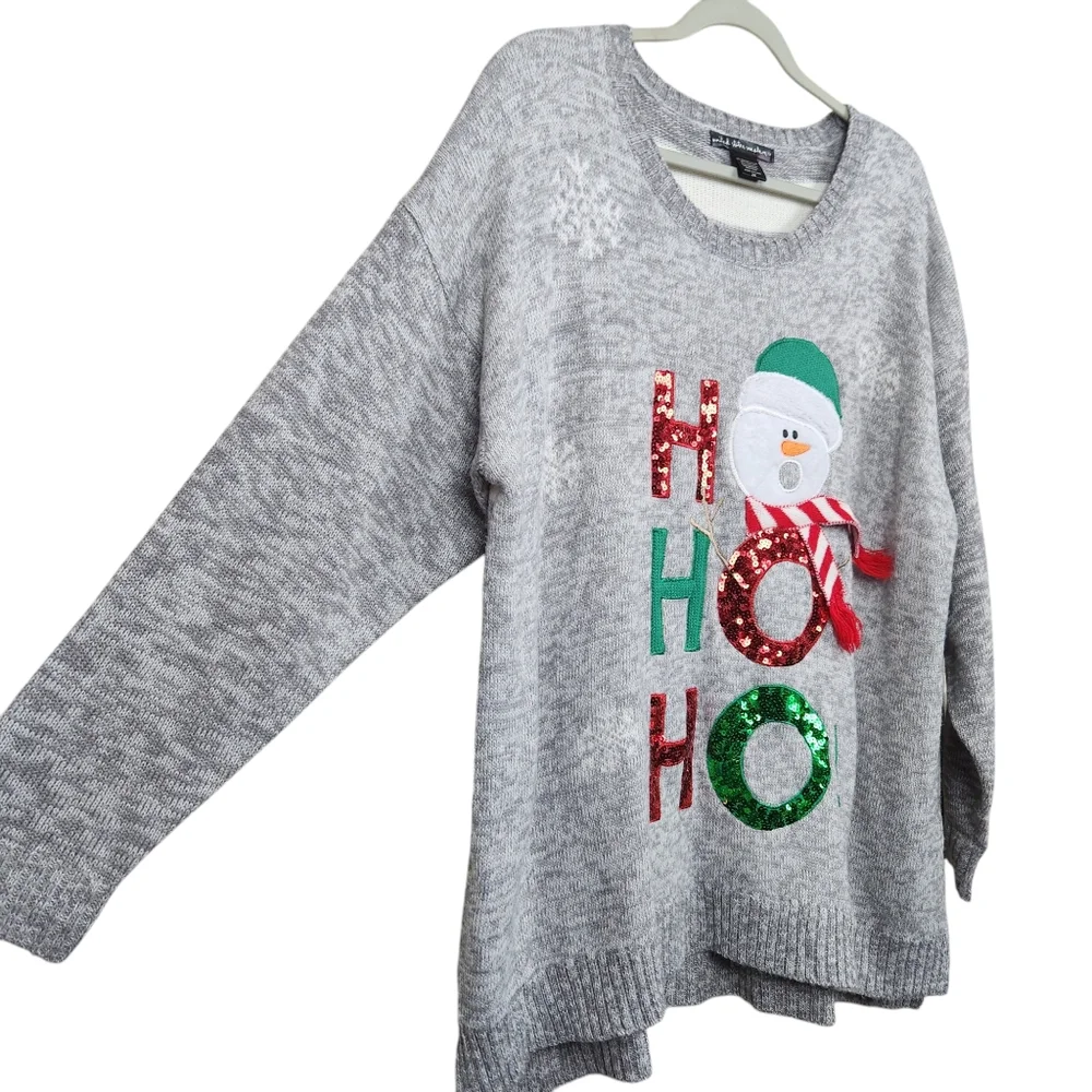 Ugly Christmas Sweater UCS Ho Ho Ho Snowman Sequins Cute Pretty Women's Size 2X